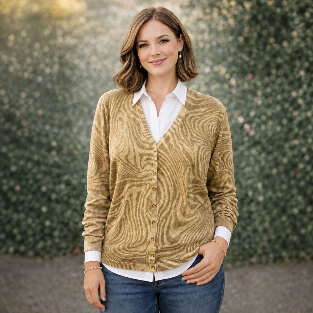 Y2K Era Josephine Chaus Women's Shimmery Gold Sweater Cardigan Sz. XL Holiday